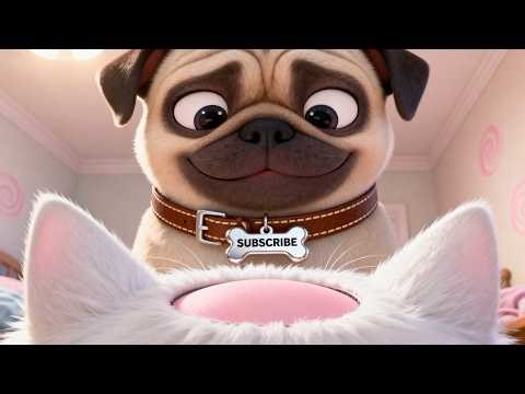 Bye Bye Hair! 👋 Sticky Gum Made Him Bald! 🍬😹 | Cute Pug & Cat Animation