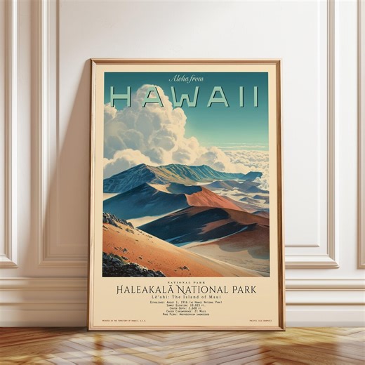 Haleakala Volcano Poster | Hawaii Crater Landscape | Vintage Travel Wall Art - Etsy
