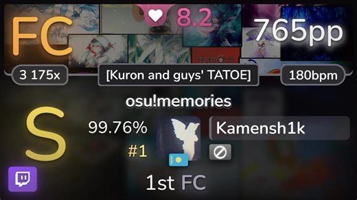 🔴 8.2⭐ Kamensh1k | SakiZ - osu!memories [Kuron and guys' TATOE] 99.76% FC #1 | 7