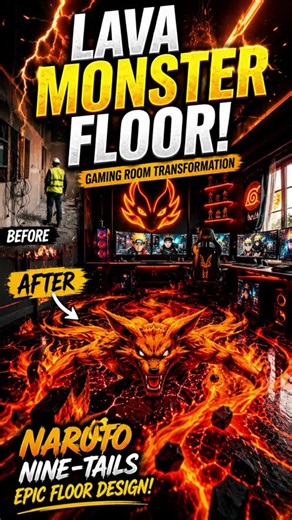 Molten Lava Gaming Room Epoxy Floor Transformation 1 🌋🕹️ #shorts #interiordesign #epoxyresin #epoxy