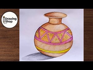 How to Draw A Pot Step by Step || Color Pencils Pot Drawing || Easy Drawing || Drawing Shop