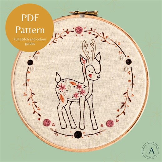 Woodland Deer Embroidery Pattern, Forest Animal Needlework (PDF Download) - Etsy