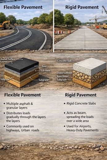 Comparison of Flexible and Rigid Pavement Systems in Modern Construction Projects” 🚧🛣️ . #roadtrip #roadsafety #roadsideassistance #concrete #failure #modes #knowledge #construction #structuraldesign #structuralanalysis #structure #structuralengineering #civilengineer #civilengineering #civilcontractors #architecture #architect #DSE #construction #civil | DSE
