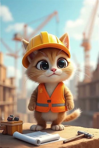 Cat Working at a Construction Site 😹🏗️ | Adorable AI Animation