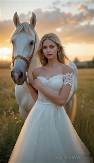 Bride and Horse A Mesmerizing Sunset Fairytale