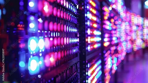 A macro shot of a mesmerizing light installation created from discarded LEDs and LCD screens emitting a soft and pulsating glow.