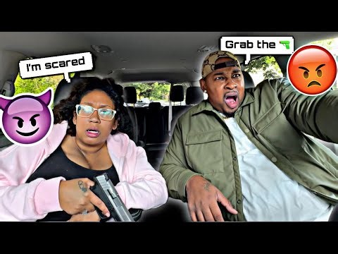 SOMEBODY FOLLOWING US GRAB THE “GLOCK” PRANK ON SCARY WIFE! (Epic reaction)