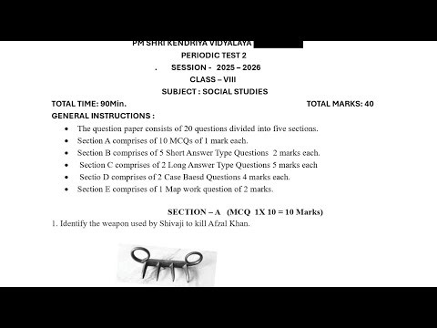 Class 8 Social Science PT2 Question Paper 2026 | Class 8 SST Periodic Test 2 Sample Paper 2026| cbse