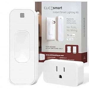 ClicSmart Rocker Smart Home Lighting Automation Starter Kit for Rocker Style Wall Switches Includes One WiFi Outlet Smart Plug and One Magnetic Bluetooth Rocker Switch Controller Free ClicSmart App