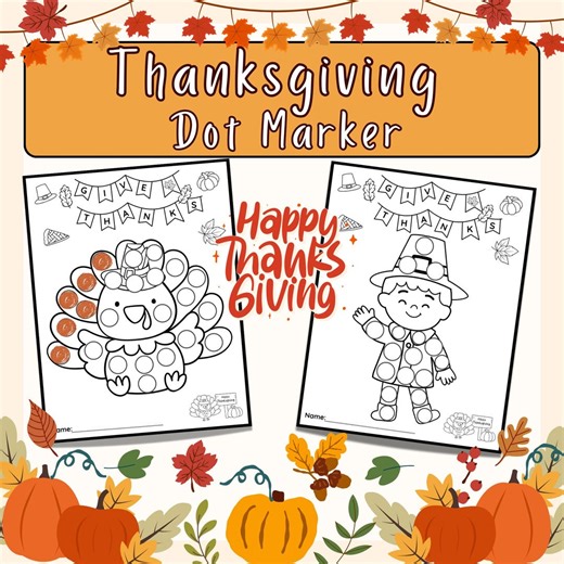 Thanksgiving Dot Marker Coloring Pages | Fall Kids Activity (PDF) - Etsy