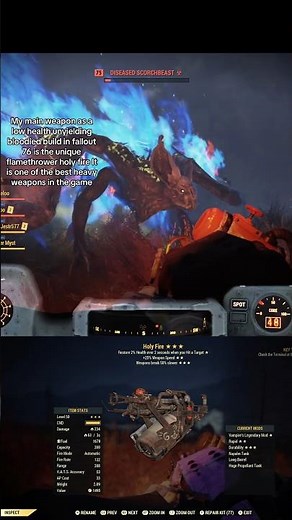 low health unyielding bloodied build in fallout 76 is the unique flamethrower holy fire
