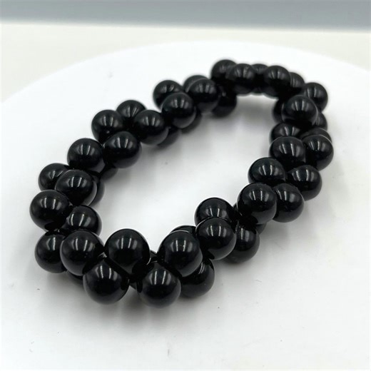 Vintage Black Double Strand Beaded Stretch Bracelet Glossy Round Beads Classic - Etsy