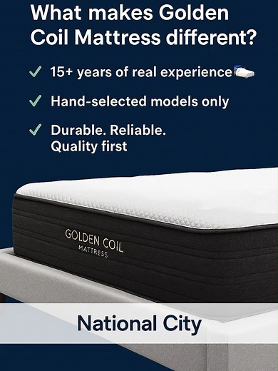 15 years of real mattress experience — and every model in my showroom is hand‑selected for durability, comfort, and value. No gimmicks. No junk. Just quality you can trust 🛏️✨ 📍 Golden Coil Mattress – National City 💬 Comment “INFO” for recommendation 15 años en la industria de colchones y aquí solo ves modelos que realmente valen la pena 🛏️ Yo mismo elijo qué entra a la tienda: durabilidad, soporte y precio justo primero. Golden Coil Mattress — calidad de marca grande, trato de negocio local