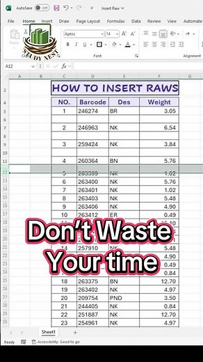 Fastest Way to Insert Multiple Rows in Excel | Excel Shortcut Tutorial | Study Nest