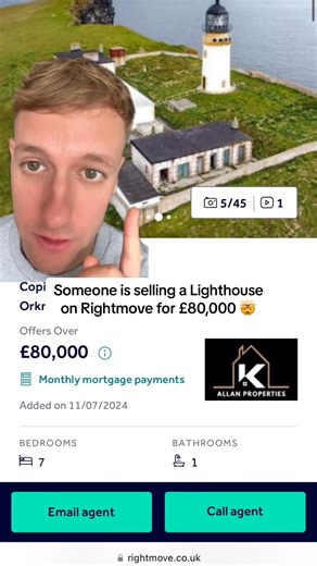 imagine buying a lighthouse for £80k, 7 bedrooms too 🤯 #lighthouse #rightmove | Housing Horrors