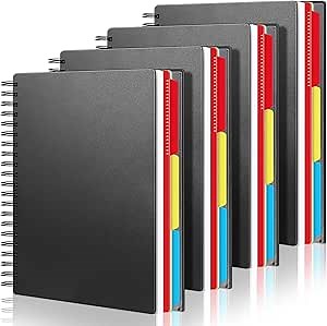 Yeaqee 4 Pack 3 Subject Notebook, College Ruled, Spiral Notebook with Removable Dividers, 8.5" x 11" 300 Pages (150 Sheets) Writing Journal for School Office Home Supplies