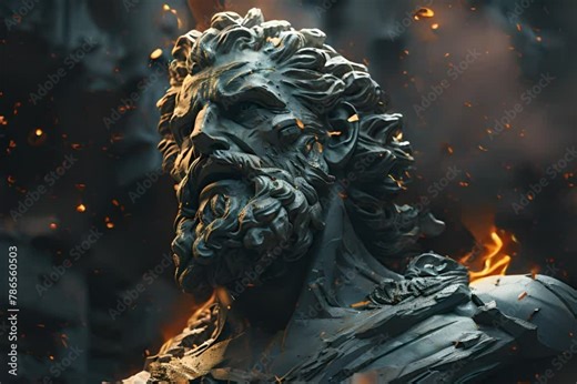 A highly detailed 3D rendering of Zeus, the Greek god of the sky and thunder, made of marble with realistic lighting and shadows.