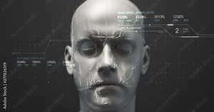 Futuristic Bionic Robot Face Moving Forward Slowly With HUD Data - Technology Related 3D 4K Animation Concept Stock Video