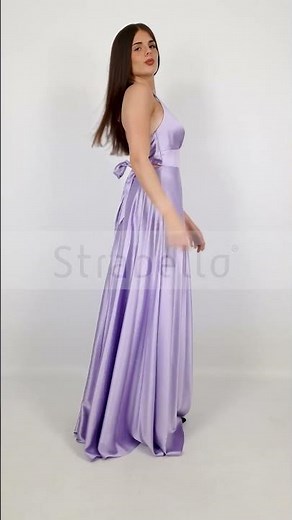 Abito lungo cerimonia in raso con spalline scollo v elegante