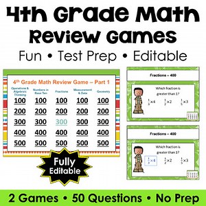 4th Grade Math Review Jeopardy with Editable Questions – 2 Games Included
