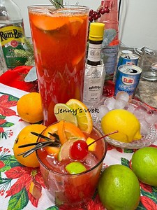 Spiced Rum Punch Inspired by my best friend Chef “ O” let’s start the recipe. #caribbeaninspired #rumpunch #spicedrumpunch This is Chef “O” original recipe . Ingredients 1 cup Grenadian rum (dark or spiced) • 1/2 cup lime juice (freshly squeezed) • 1 cup simple syrup (equal parts sugar and water, boiled until dissolved) - I used strawberry syrup • 2 cups pineapple juice • 2 cups orange juice ( fresh squeezed) • 1/4 tsp grated nutmeg • 1/4 tsp ground cinnamon • 1 tsp Angostura bitters • Lime slic