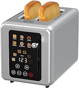 Touch screen Toaster slice, Stainless Steel Digital Timer Toasters with Sound Function, 6 Bread Types & 6 Shade Settings, Smart Extra Wide Slots Toaster with Bagel, Defrost Functions