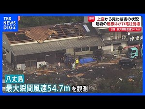 「深夜もずっと家が揺れている状態」台風22号の爪痕が八丈島上空から明らかに 屋根への被害に根元から折れた電柱、停電も｜TBS NEWS DIG
