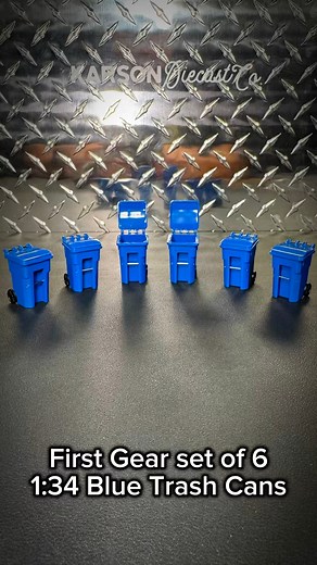 Who doesn’t need a set of 1:34 scale blue trash cans?? Perfect for your scale display or desktop basketball! 😉😎 Grab this First Gear set of 6 (SKU 90-0518) from karsondiecast.com! #firstgear #trashcan #karsondiecast #desktopbasketball #diecast | Karson Diecast Co