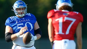 Kansas football offensive lineman Mike Novitsky reflects after 2023 fall camp practice