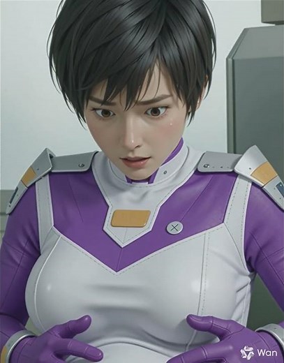 Violet Sentai girl has Belly Expansion until her belly like a balloon version4