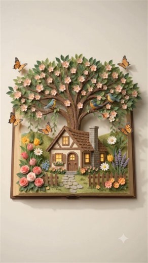 DIY 3D Tree of Life Fairy Cottage Wall Art । craft video 🌳🏡 #shorts #craft #art #diy #wallart