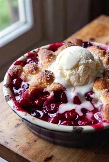 Sweet Cherry Cobbler with Buttery Biscuit Topping 🍒🥧❤️