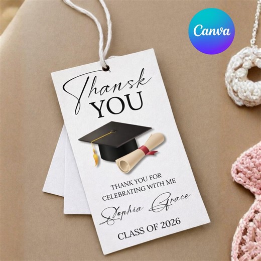 Modern Graduation Thank You Favor Tag Template, Printable Minimal Grad Party Gift Tag, Editable Simple Graduate Tag, Instant Download Tag - Etsy