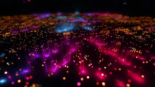 A Stunning Visualization of Colorful Points of Light Emerging from a Dark Background, Creating a Vivid Display of Dazzling Patterns in a Hypothetical Digital Landscape, Expressing Energy and Motion | Premium Stock Video Footage
