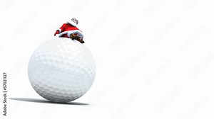Santa sits on a Giant Golf Ball. Seamless loop with Alpha