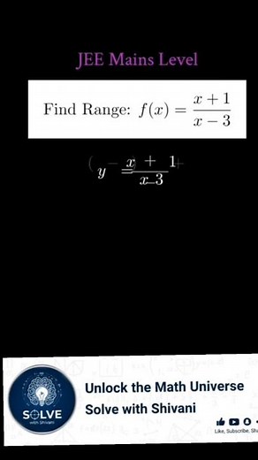 FinJEE Mains | How to Find the Range of Rational Function f(x) = \\frac{x+1}{x-3} #maths #shorts