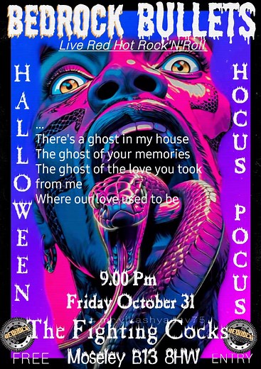 HALLOWEEN SHENANIGANS AT THE ICONIC FIGHTING COCKS MOSELEY THIS FRIDAY 31 OCTOBER. 9.00PM | Bedrock Bullets