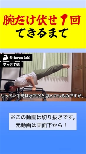 【７ヶ月半】凡人が腕だけ伏せ１回できるまで〜90 degrees hold編〜 #筋トレ #自重トレ #腕立て伏せ