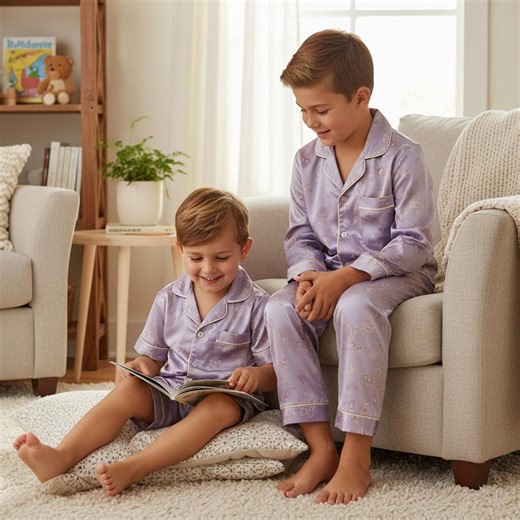 Kid Purple Doodle Pajama, Kids Cute Pattern Pajama Set, Satin Sleepwear for Boys and Girls - Etsy