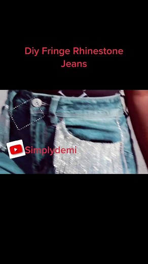DIY Fringe rhinestone jeans, full video on YouTube #over40tiktokmom #fyp #HomeImprovement #africantiktokers #ootd #youpage_tiktok #diyfashion #jeans