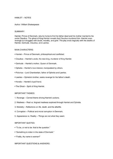Notes on Hamlet by William Shakespeare. #englishhonours #englishliterature #notesbypriya