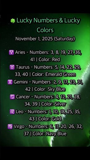 Lucky Numbers & Colors for Each Zodiac Sign | November 1, 2025