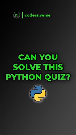 Data Analyst | Web Development on Instagram: "Solve this python quiz and comment your answer!! #python #pythondev #programming #pythonprogramming #coderlife codequiz pythonforbeginners pythontips pythoncoders pythoncode pythoncoding coding pythoncodes quiz studious pythonlearning explore fyp"