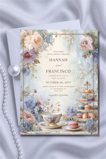 Blue Pink Floral Tea Party Invitation Template Editable Canva Elegant Afternoon Tea Invite Garden Party Printable Download - Etsy