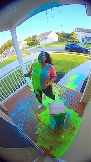 Package Thief Shocked by Exploding Paint Trap 📦 CCTV