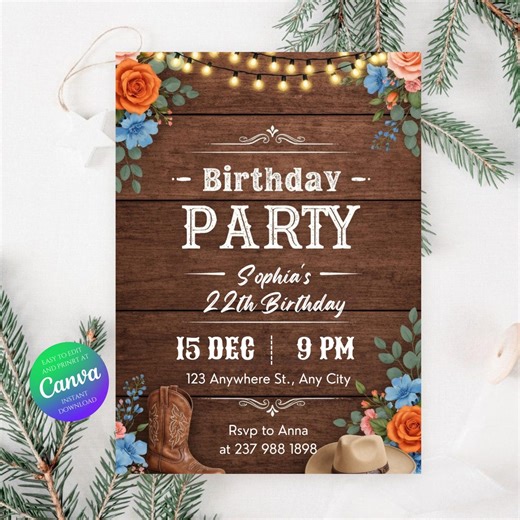 Editable Cowboy Birthday Invitation, Western Hoedown Party Invite, Saddle up Boots on Theme, Digital Download, Canva Template - Etsy
