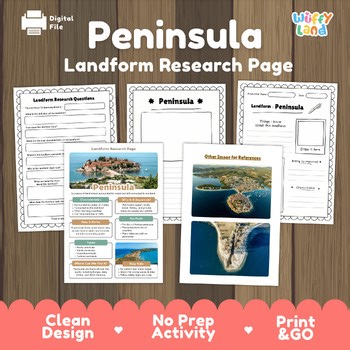 Peninsula Landform Research Project | Geography Science Worksheet and Activity