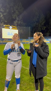 When you hit a walk-off homer in your UCLA debut, you get postgame interview honors with @janelleivyyy! @sofiamujica_00 went 3-for-3 with a blast in game one 🙌 #GoBruins | UCLA Softball