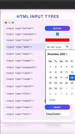 HTML Input Tags List Tutorial For Beginners #html #inputtypes #webdevelopment #frontend #coding