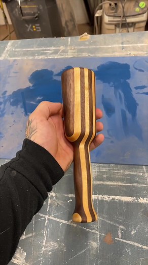 Would ya look at it?! Another chisel mallet done this i#one got a little extra flair with layered maple/walnut. It’s on its way to @bmsculptures in hopes he beats the crap out of it 😆 #woodworker #woodworking #mallet #cnc #cncmachining #cncrouter #woodtok